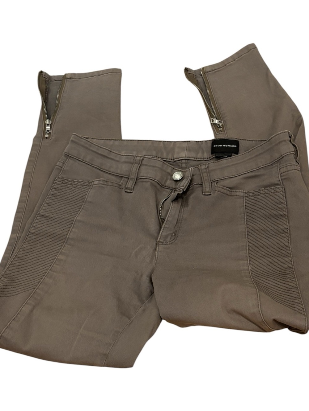 Club Monaco Taupe Skinny Moto Pants with Ankle Zips